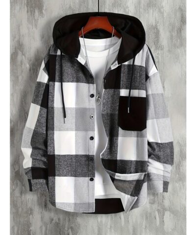 Men's Retro Plaid Hooded Shirt Jacket