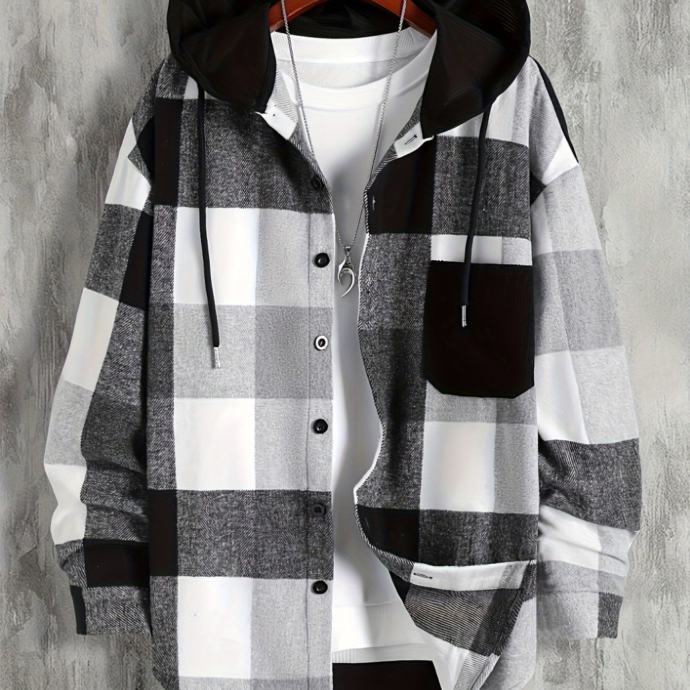 Men's Retro Plaid Hooded Shirt Jacket - Image 6