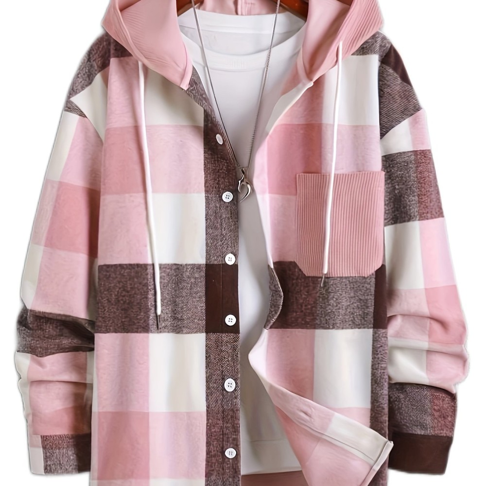 Men's Retro Plaid Hooded Shirt Jacket - Image 7