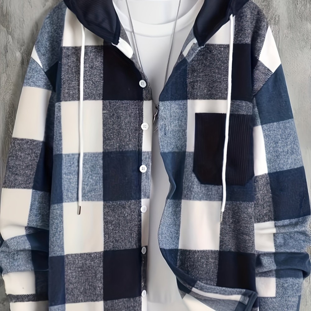 Men's Retro Plaid Hooded Shirt Jacket - Image 8