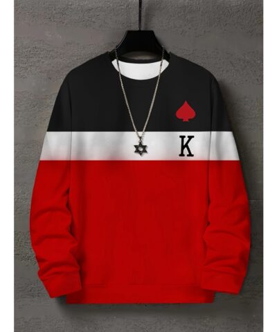 Color Block Trendy Sweatshirt, Men's Casual Graphic Design Slightly Stretch Crew Neck Pullover Sweatshirt For Autumn Winter