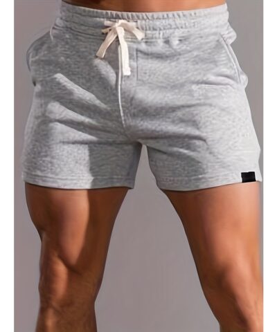 Slim Fit Comfy Active Shorts, Men's Casual Slant Pocket Stretch Waist Drawstring Shorts For Summer Basketball Running