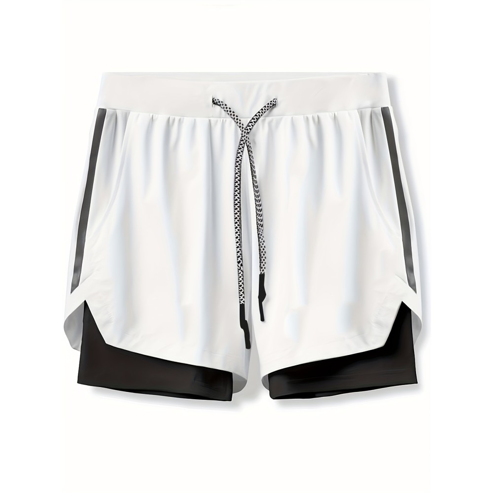 2-in-1 Double Layer Shorts With Inner Zipper Pocket, Men's High Stretch Sports Shorts For Summer Gym Workout Training - Image 5