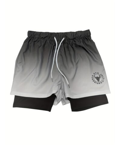 2-in-1 Double Layer Shorts With Inner Zipper Pocket, Men's Mid Stretch Sports Shorts For Summer Gym Workout Training