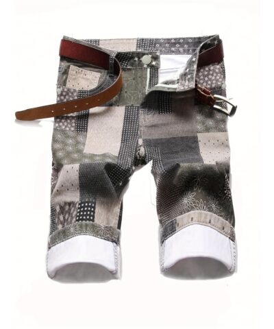 Men's Casual Stars Print Trendy Cotton Jean Shorts Shopping Dating Mid Pants