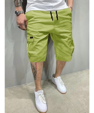 Men's Stylish Loose Solid Cargo Shorts With Pockets, Active Breathable Comfy Drawstring Shorts For Hiking Jogging Cycling Outdoor Fitness Workout