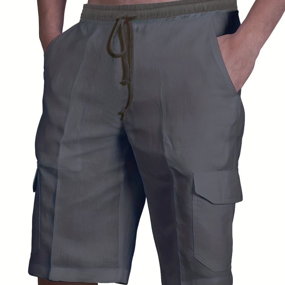 Classic Design Cotton Cargo Shorts, Men's Casual Multi Pocket Waist Drawstring Cargo Shorts For Summer Outdoor - Image 11
