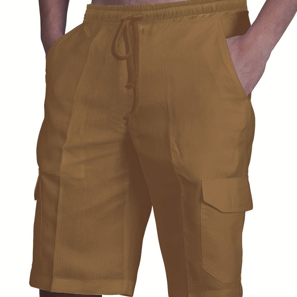 Classic Design Cotton Cargo Shorts, Men's Casual Multi Pocket Waist Drawstring Cargo Shorts For Summer Outdoor - Image 12