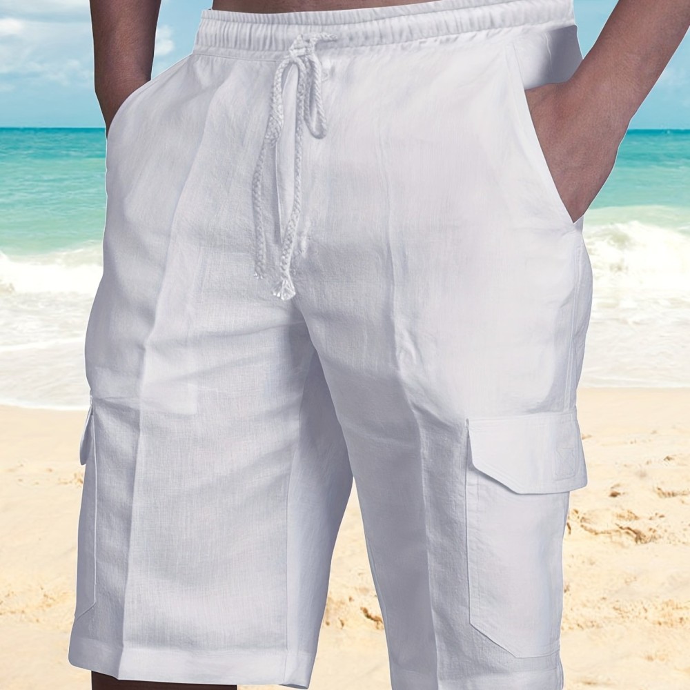 Classic Design Cotton Cargo Shorts, Men's Casual Multi Pocket Waist Drawstring Cargo Shorts For Summer Outdoor - Image 13