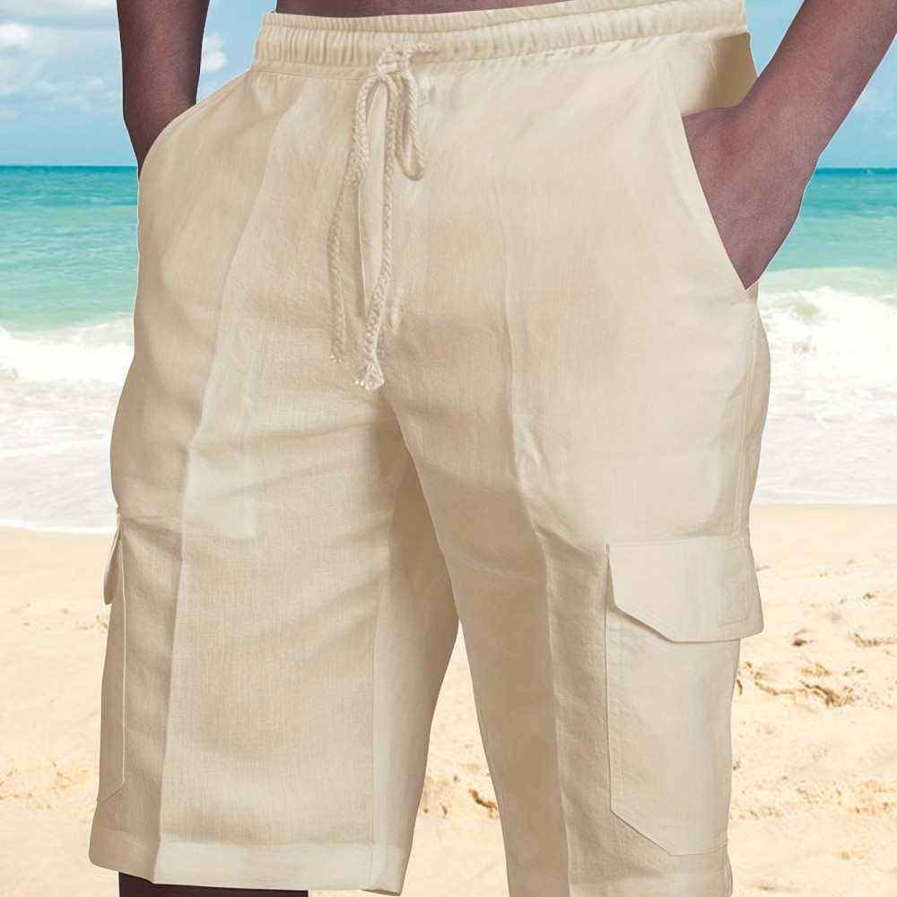Classic Design Cotton Cargo Shorts, Men's Casual Multi Pocket Waist Drawstring Cargo Shorts For Summer Outdoor - Image 6