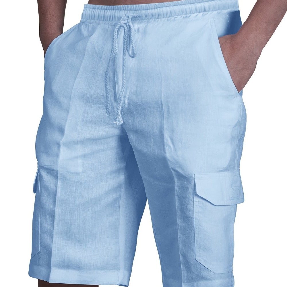 Classic Design Cotton Cargo Shorts, Men's Casual Multi Pocket Waist Drawstring Cargo Shorts For Summer Outdoor - Image 7