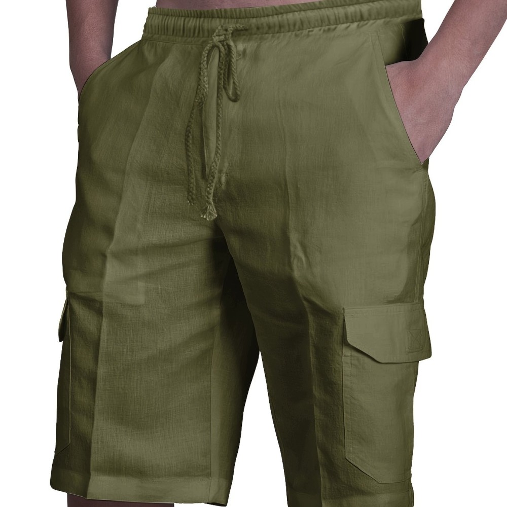 Classic Design Cotton Cargo Shorts, Men's Casual Multi Pocket Waist Drawstring Cargo Shorts For Summer Outdoor - Image 8