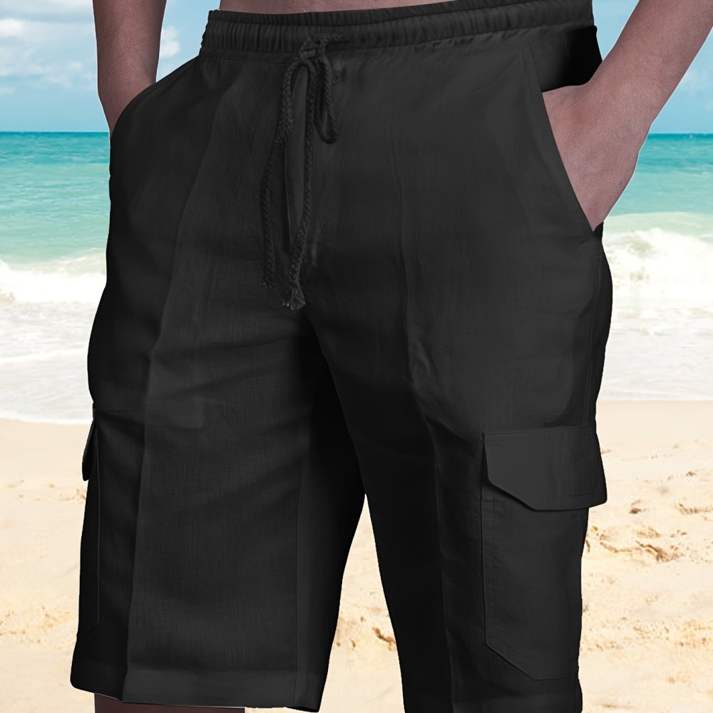 Classic Design Cotton Cargo Shorts, Men's Casual Multi Pocket Waist Drawstring Cargo Shorts For Summer Outdoor - Image 9