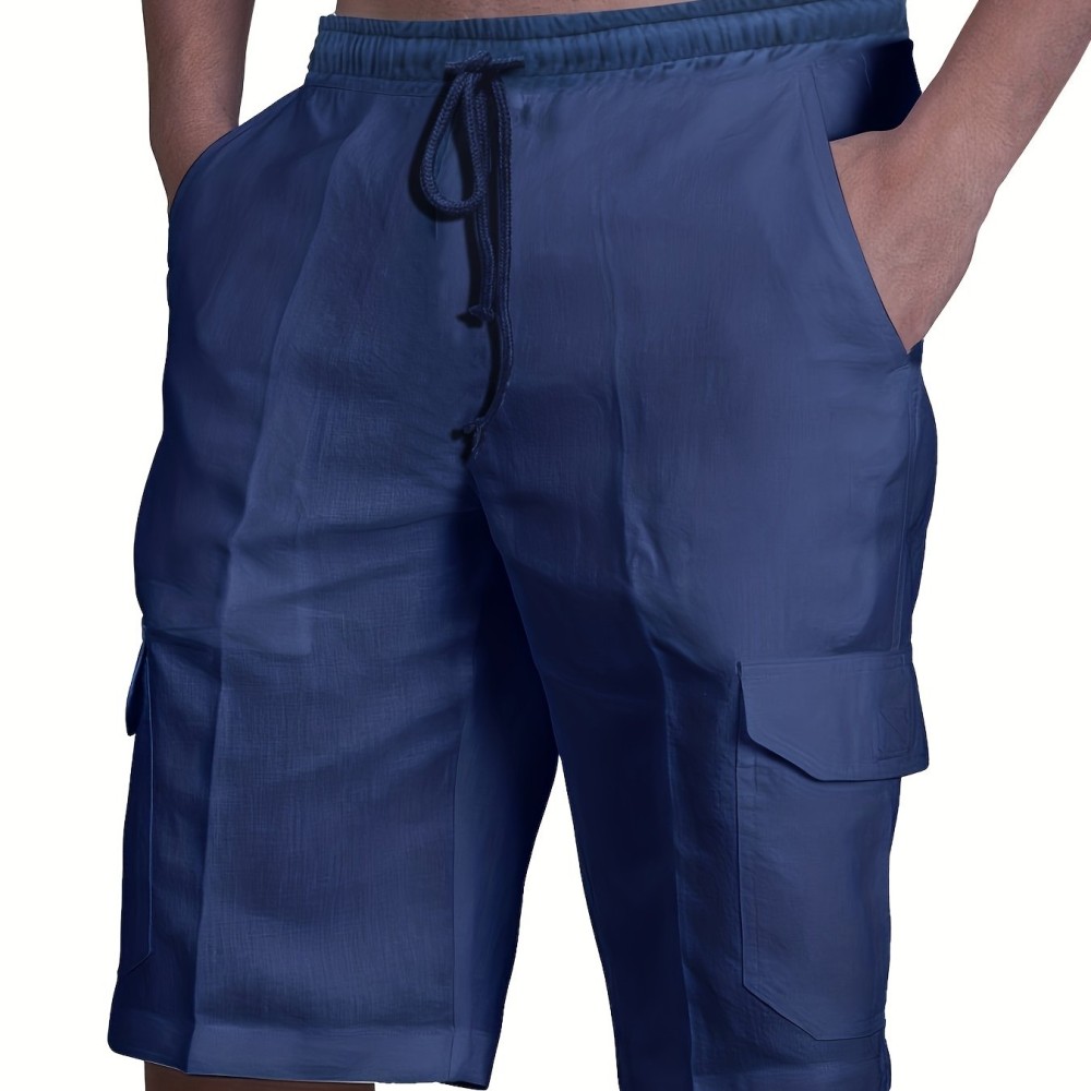 Classic Design Cotton Cargo Shorts, Men's Casual Multi Pocket Waist Drawstring Cargo Shorts For Summer Outdoor - Image 10