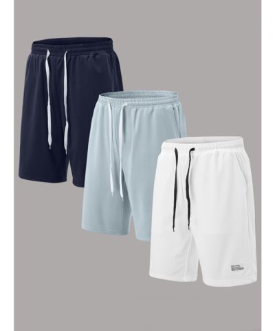 3pcs Classic Design Casual Cotton Slightly Stretch Drawstring Shorts, Men's Shorts For Summer
