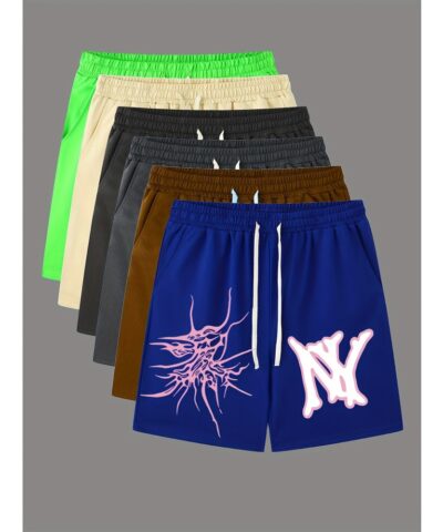 Graphic Pattern Comfy Shorts, Men's Casual Slightly Stretch Elastic Waist Drawstring Shorts For Summer Basketball Beach Resort