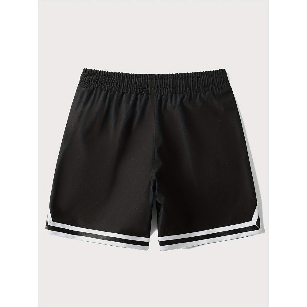 Letter Print Chevron Quick Drying Comfy Shorts, Men's Casual Waist Drawstring Shorts For Summer Gym Workout Training - Image 2