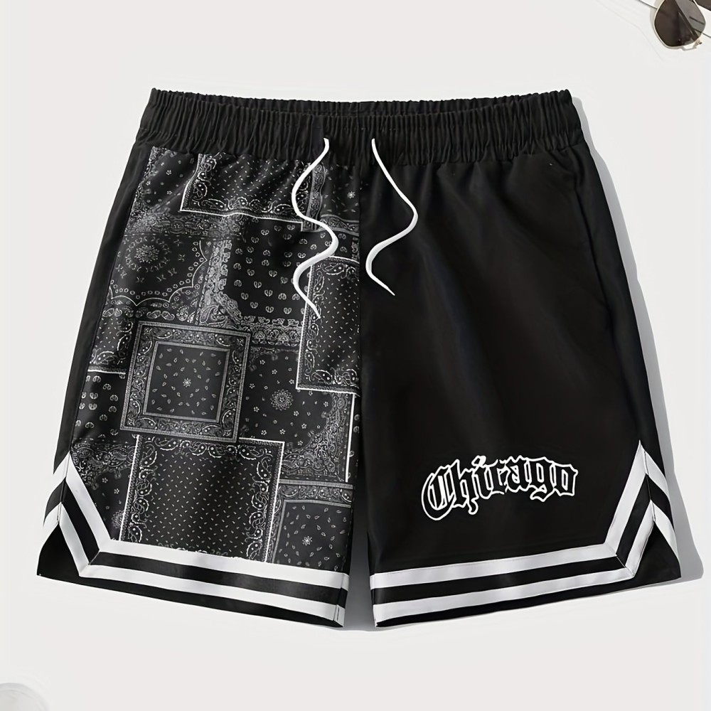 Letter Print Chevron Quick Drying Comfy Shorts, Men's Casual Waist Drawstring Shorts For Summer Gym Workout Training - Image 8