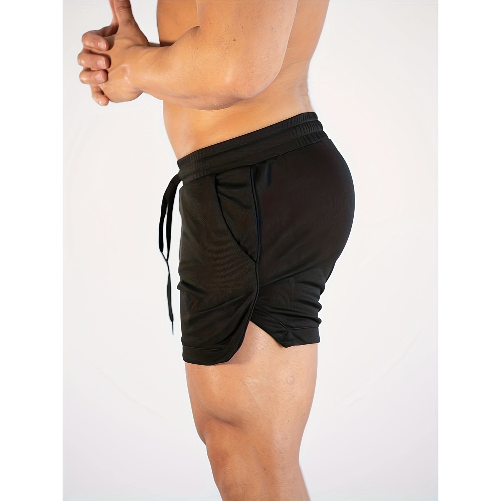 Quick Drying Comfy Shorts, Men's Casual Slightly Stretch Waist Drawstring Shorts For Summer Gym Workout Training - Image 3