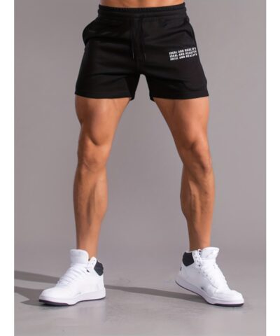 Letter Print Comfy Shorts, Men's Casual Slightly Stretch Elastic Waist Drawstring Shorts For Summer Basketball Beach Resort