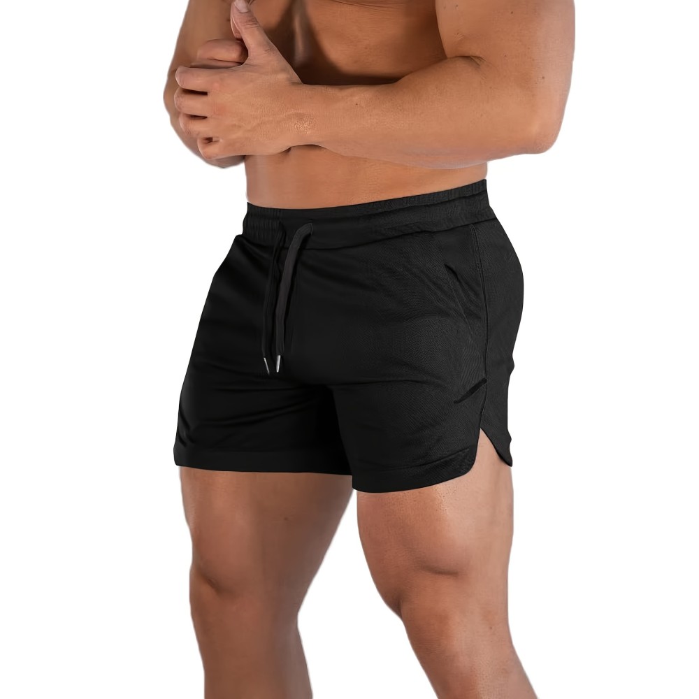 Men's Breathable Solid Shorts With Pockets, Summer Drawstring Elastic Waist Shorts For Running, Fitness, Training - Image 3