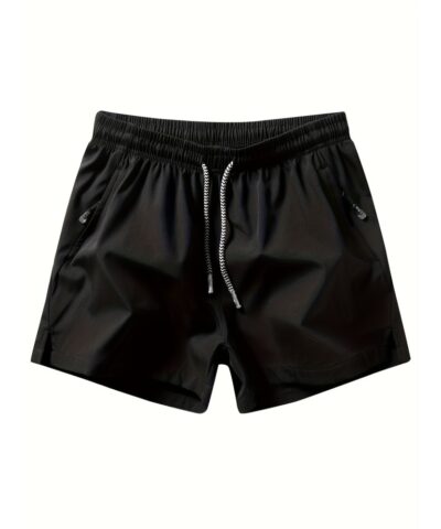Men's Zipper Pockets Active Shorts, Casual Waist Drawstring Quick Drying Shorts