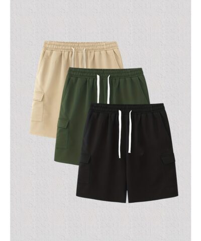 Classic Design Cargo Shorts, Men's Casual Multi Pocket Solid Color Waist Drawstring Cargo Shorts For Summer Outdoor