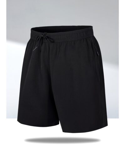 Men's Breathable Solid Quick Dry Shorts With Side Pockets, Summer Drawstring Elastic Waist Loose Fit Shorts For Running, Fitness, Training