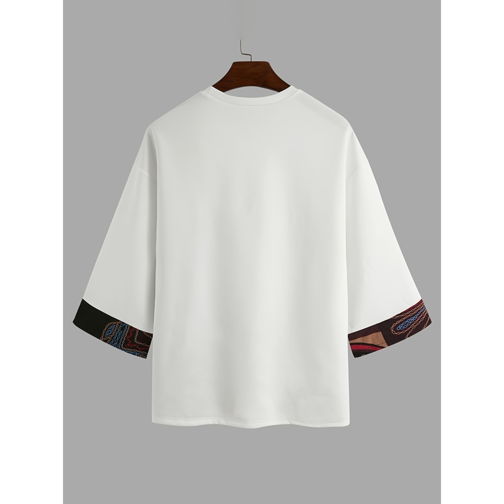 Men Loose T-Shirt Patchwork Round Neck Tee Streetwear Vintage Tops - Image 4