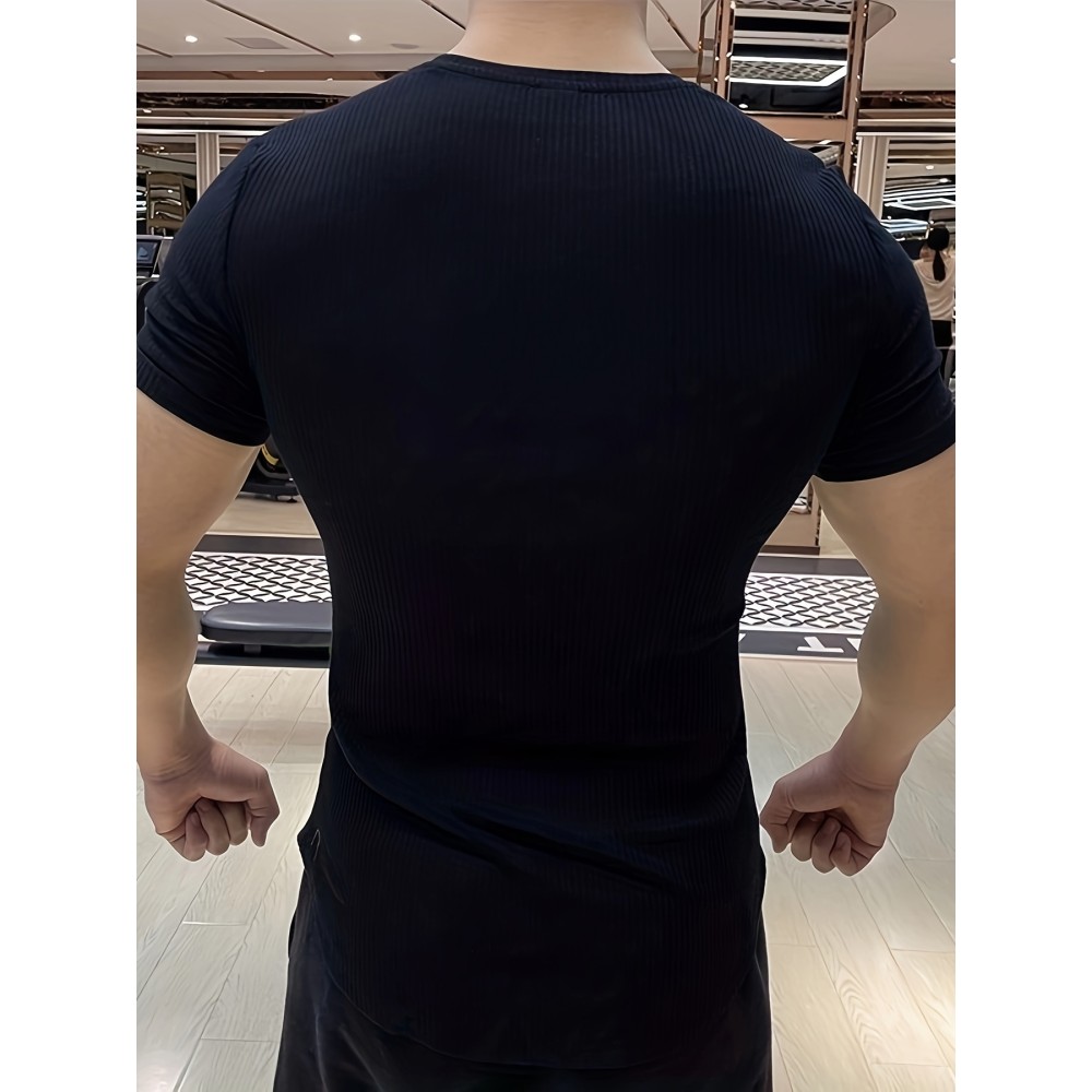 Men's Stylish Solid Shirt, Casual Breathable V Neck Short Sleeve Tee Top For City Walk Street Hanging Outdoor Activities - Image 2