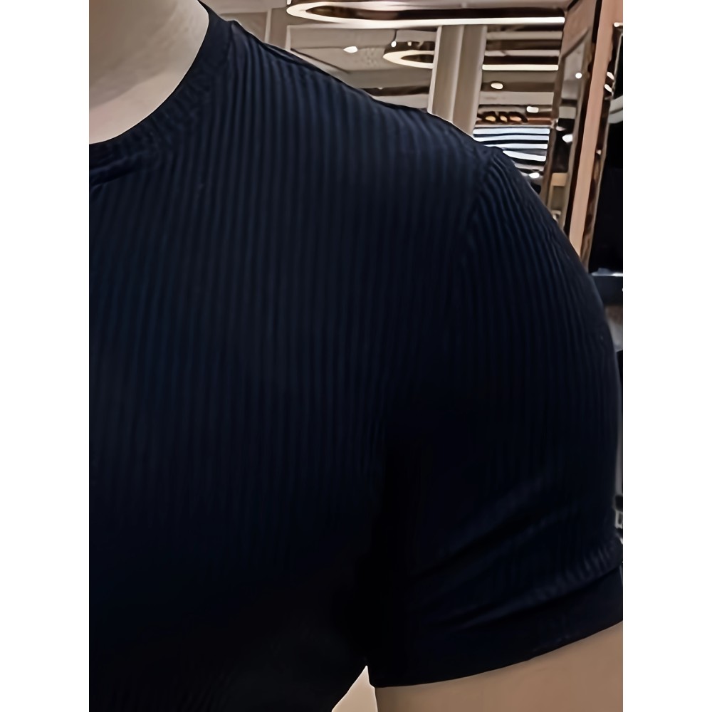 Men's Stylish Solid Shirt, Casual Breathable V Neck Short Sleeve Tee Top For City Walk Street Hanging Outdoor Activities - Image 5