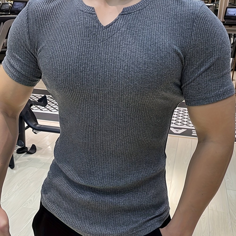 Men's Stylish Solid Shirt, Casual Breathable V Neck Short Sleeve Tee Top For City Walk Street Hanging Outdoor Activities - Image 7