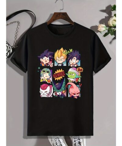 Cartoon Anime Characters Print, Men's Graphic Design Crew Neck T-shirt, Casual Comfy Tees Tshirts For Summer, Men's Clothing Tops For Daily Vacation Resorts
