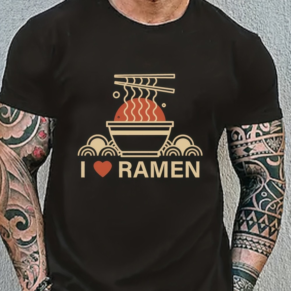 Ramen Lover Pattern Print Men's Comfy Slightly Stretch T-shirt, Graphic Tee Men's Summer Clothes, Men's Casual Outfits For Sports Fitness - Image 6