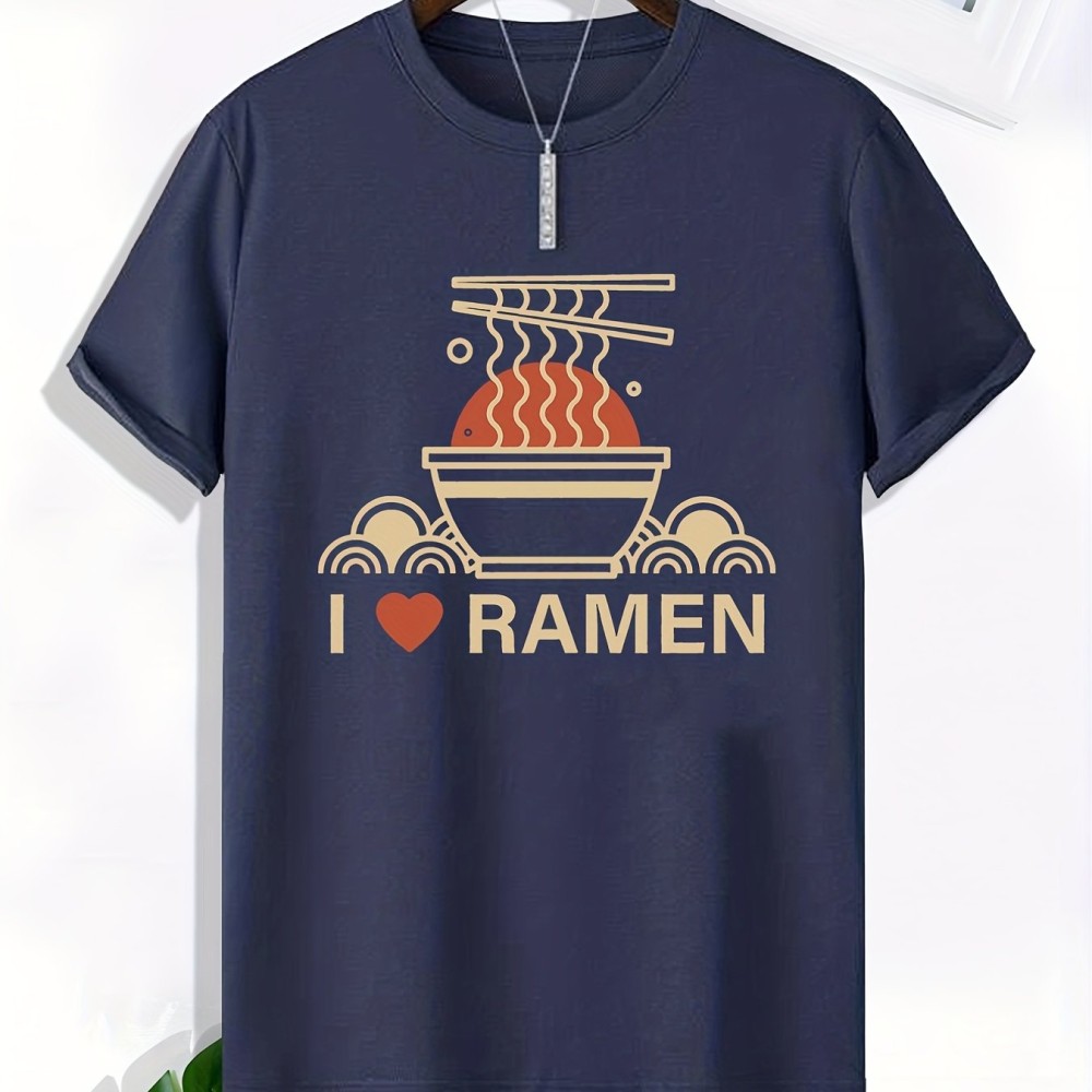 Ramen Lover Pattern Print Men's Comfy Slightly Stretch T-shirt, Graphic Tee Men's Summer Clothes, Men's Casual Outfits For Sports Fitness - Image 7
