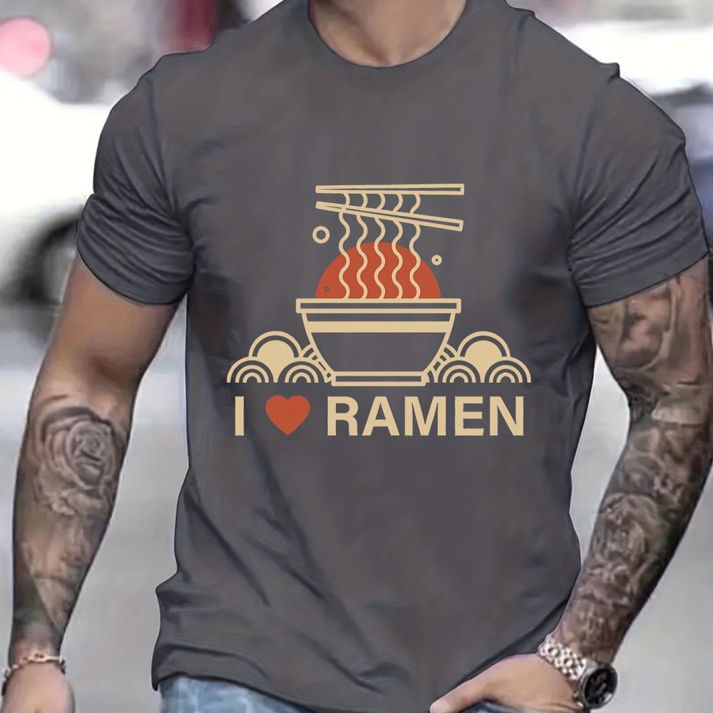 Ramen Lover Pattern Print Men's Comfy Slightly Stretch T-shirt, Graphic Tee Men's Summer Clothes, Men's Casual Outfits For Sports Fitness - Image 8