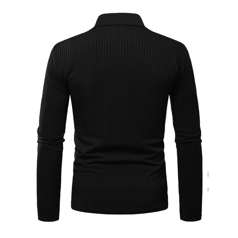 Ribbed Men's Solid Color V-neck Long Sleeve Shirt, Male Spring Fall Casual Top - Image 2