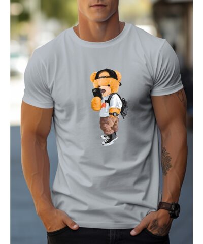 Cool Dressing Down Teddy Bear Print T Shirt, Tees For Men, Casual Short Sleeve Tshirt For Summer Spring Fall, Tops As Gifts