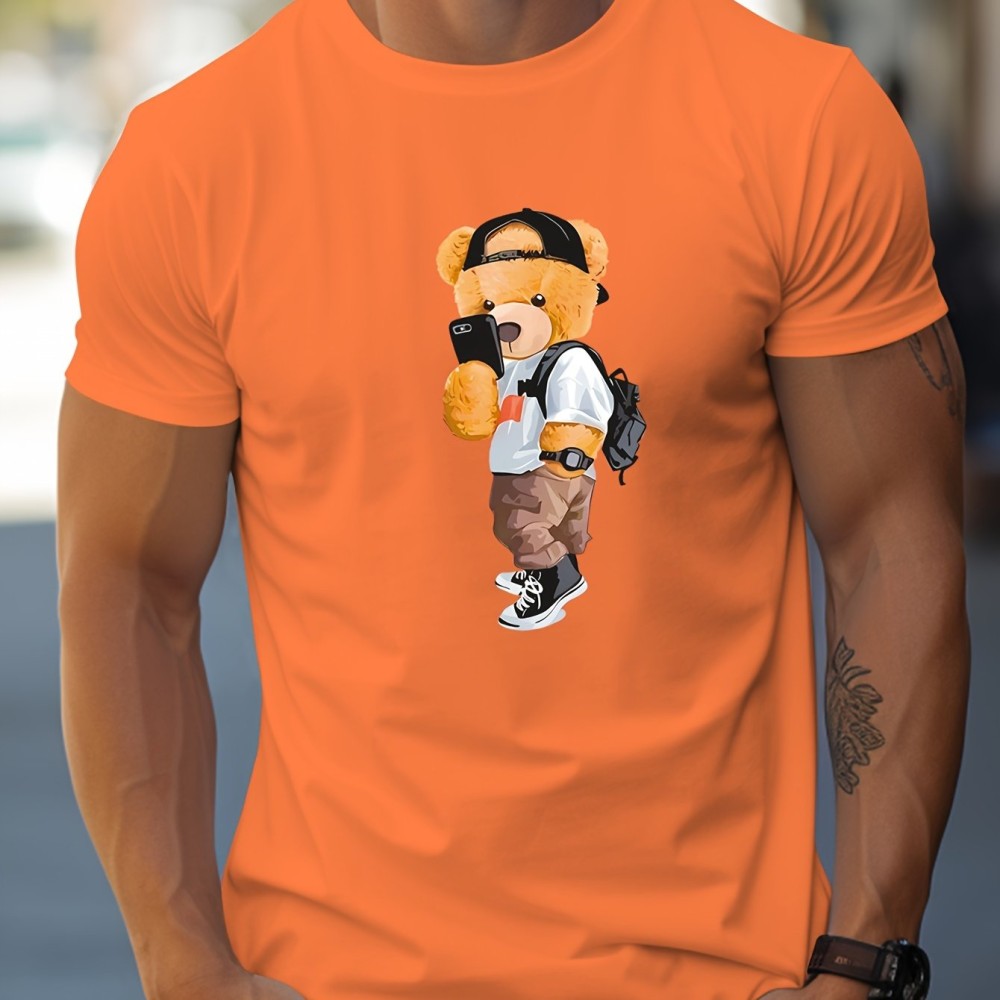 Cool Dressing Down Teddy Bear Print T Shirt, Tees For Men, Casual Short Sleeve Tshirt For Summer Spring Fall, Tops As Gifts - Image 11