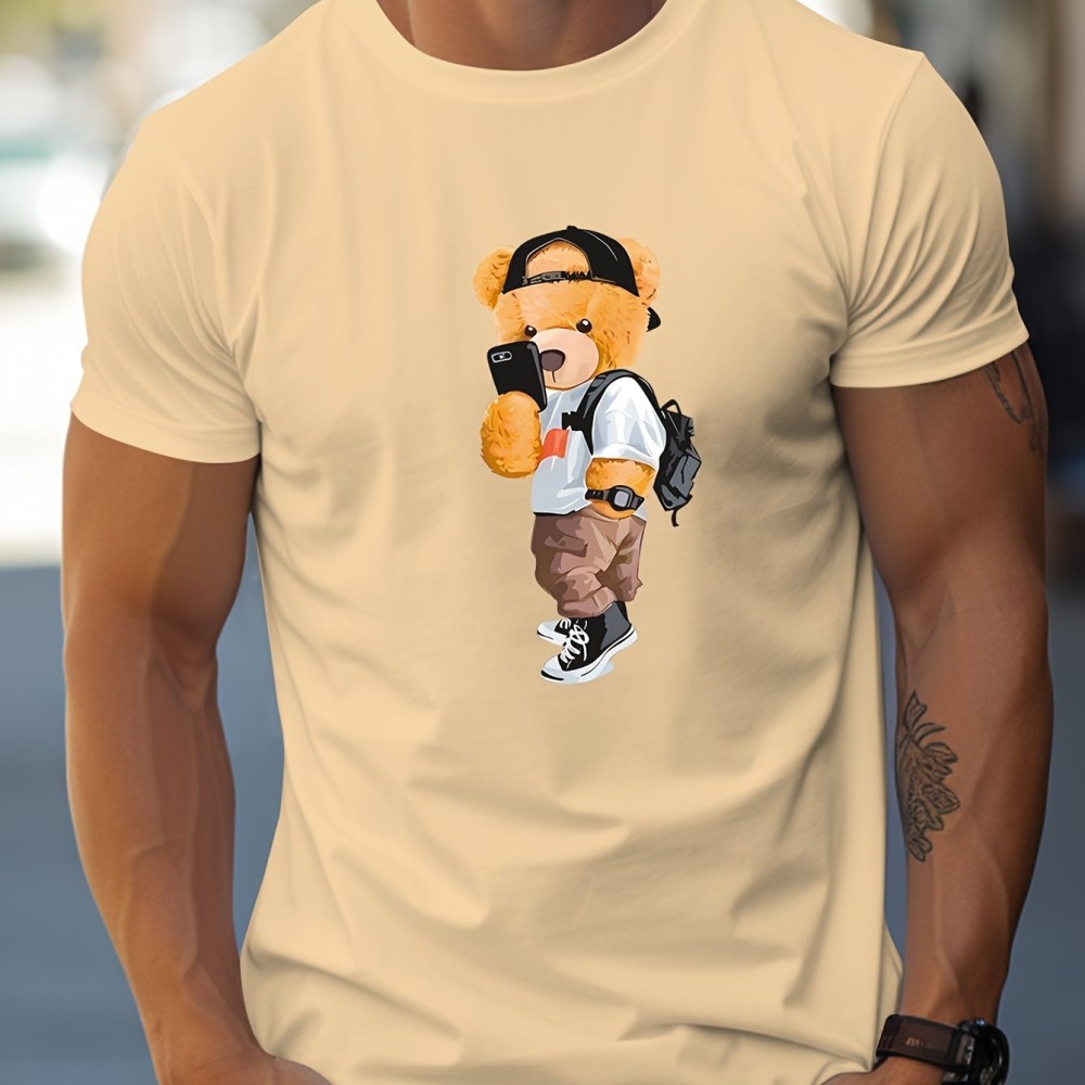 Cool Dressing Down Teddy Bear Print T Shirt, Tees For Men, Casual Short Sleeve Tshirt For Summer Spring Fall, Tops As Gifts - Image 12