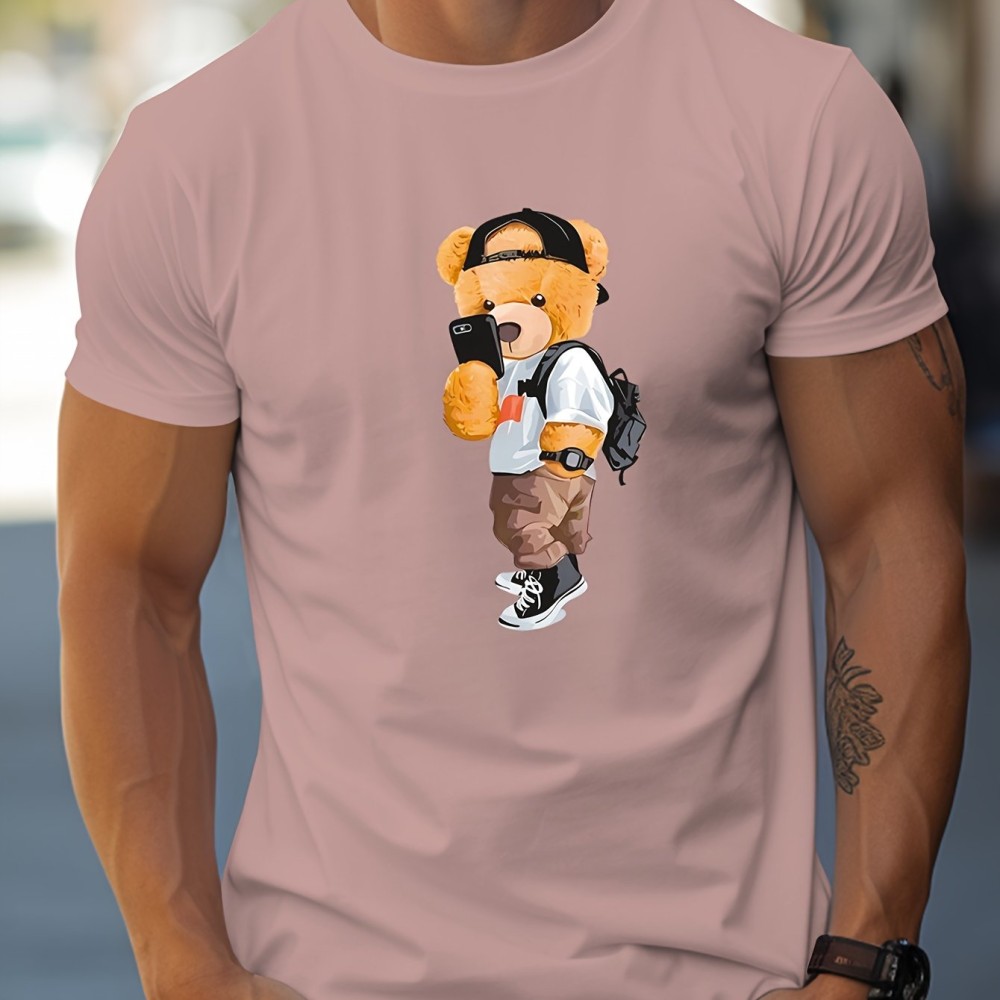 Cool Dressing Down Teddy Bear Print T Shirt, Tees For Men, Casual Short Sleeve Tshirt For Summer Spring Fall, Tops As Gifts - Image 13