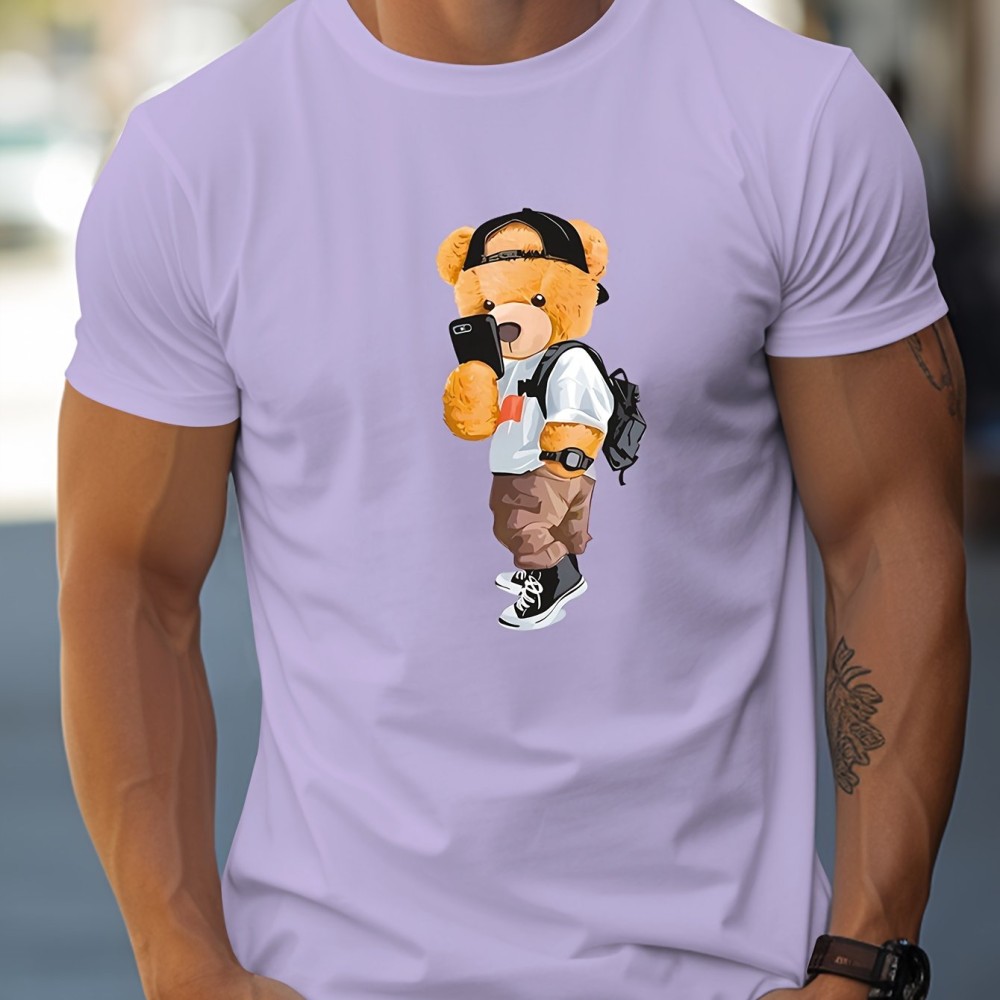 Cool Dressing Down Teddy Bear Print T Shirt, Tees For Men, Casual Short Sleeve Tshirt For Summer Spring Fall, Tops As Gifts - Image 14