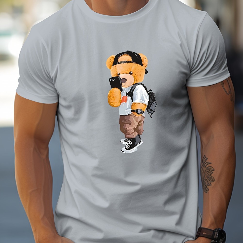 Cool Dressing Down Teddy Bear Print T Shirt, Tees For Men, Casual Short Sleeve Tshirt For Summer Spring Fall, Tops As Gifts - Image 5