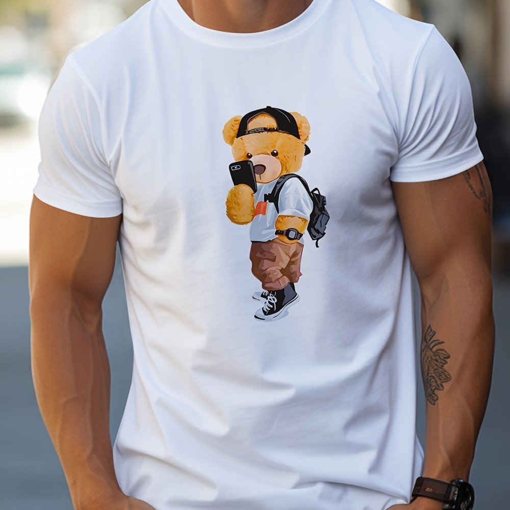 Cool Dressing Down Teddy Bear Print T Shirt, Tees For Men, Casual Short Sleeve Tshirt For Summer Spring Fall, Tops As Gifts - Image 6