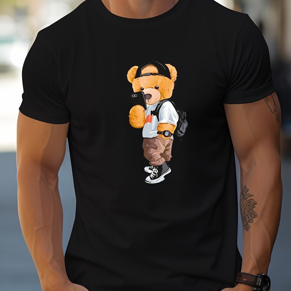 Cool Dressing Down Teddy Bear Print T Shirt, Tees For Men, Casual Short Sleeve Tshirt For Summer Spring Fall, Tops As Gifts - Image 7