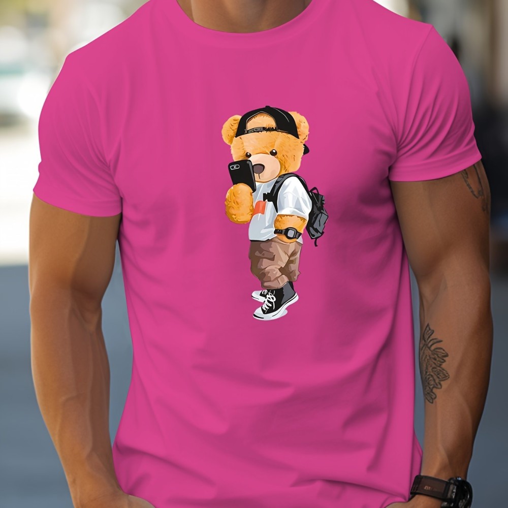 Cool Dressing Down Teddy Bear Print T Shirt, Tees For Men, Casual Short Sleeve Tshirt For Summer Spring Fall, Tops As Gifts - Image 8