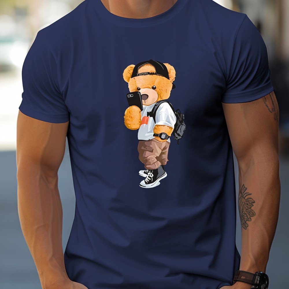 Cool Dressing Down Teddy Bear Print T Shirt, Tees For Men, Casual Short Sleeve Tshirt For Summer Spring Fall, Tops As Gifts - Image 9
