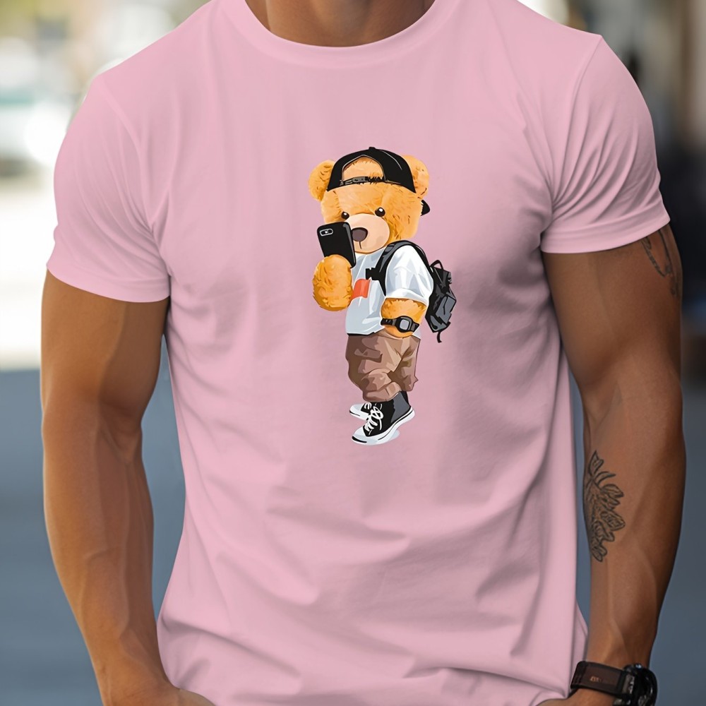 Cool Dressing Down Teddy Bear Print T Shirt, Tees For Men, Casual Short Sleeve Tshirt For Summer Spring Fall, Tops As Gifts - Image 10