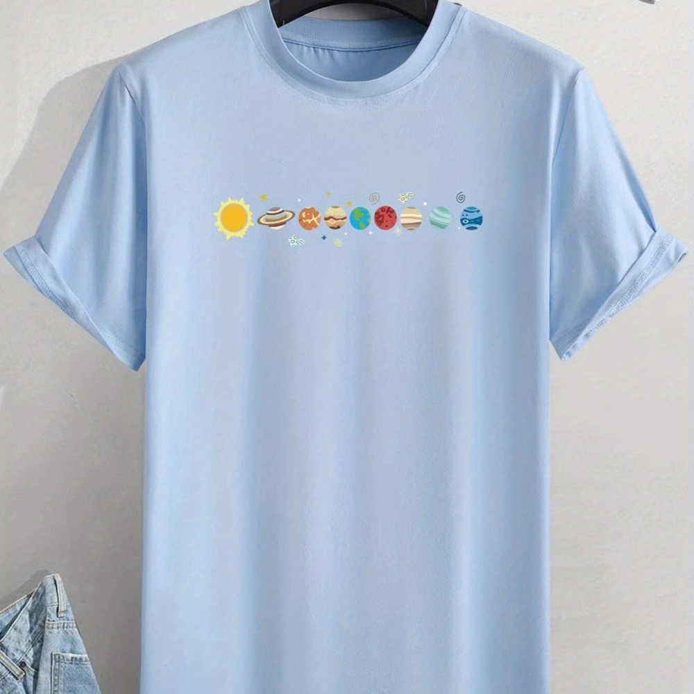 Men's Cartoon Polyester Astronaut And Planet Print Tee Best Sellers - Image 13