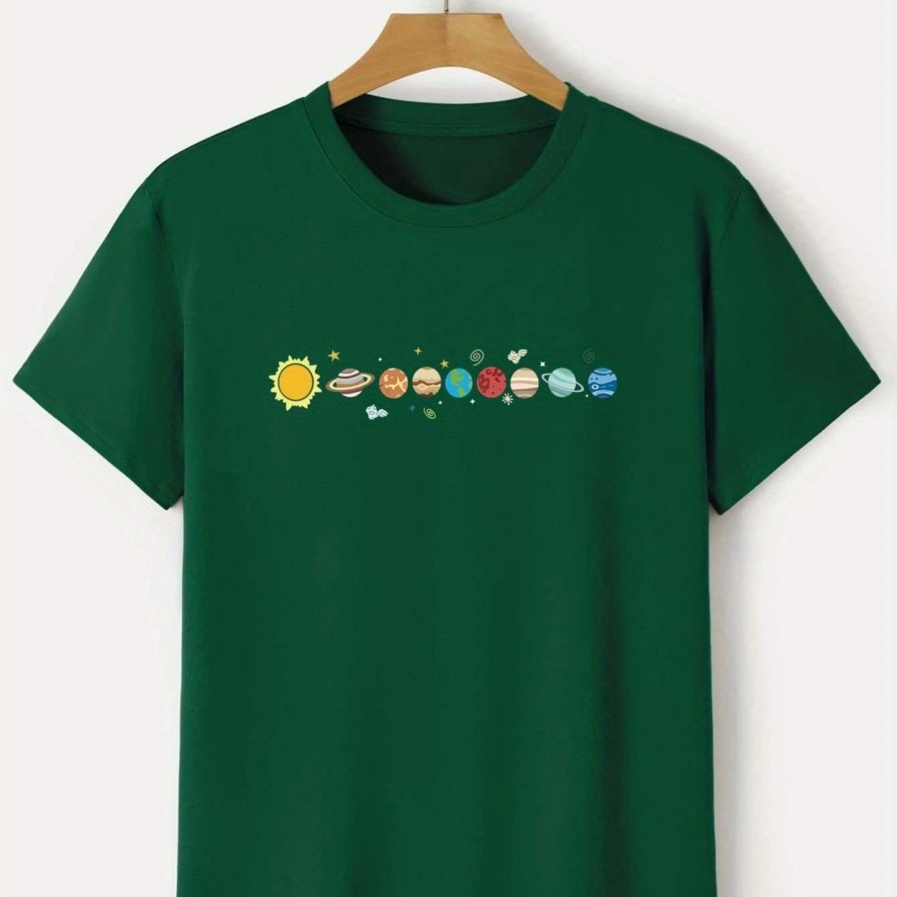 Men's Cartoon Polyester Astronaut And Planet Print Tee Best Sellers - Image 14